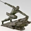 Art Deco Bronzen Sculptuur Atleet met Speer