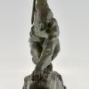 Art Deco Bronzen Sculptuur Atleet met Speer