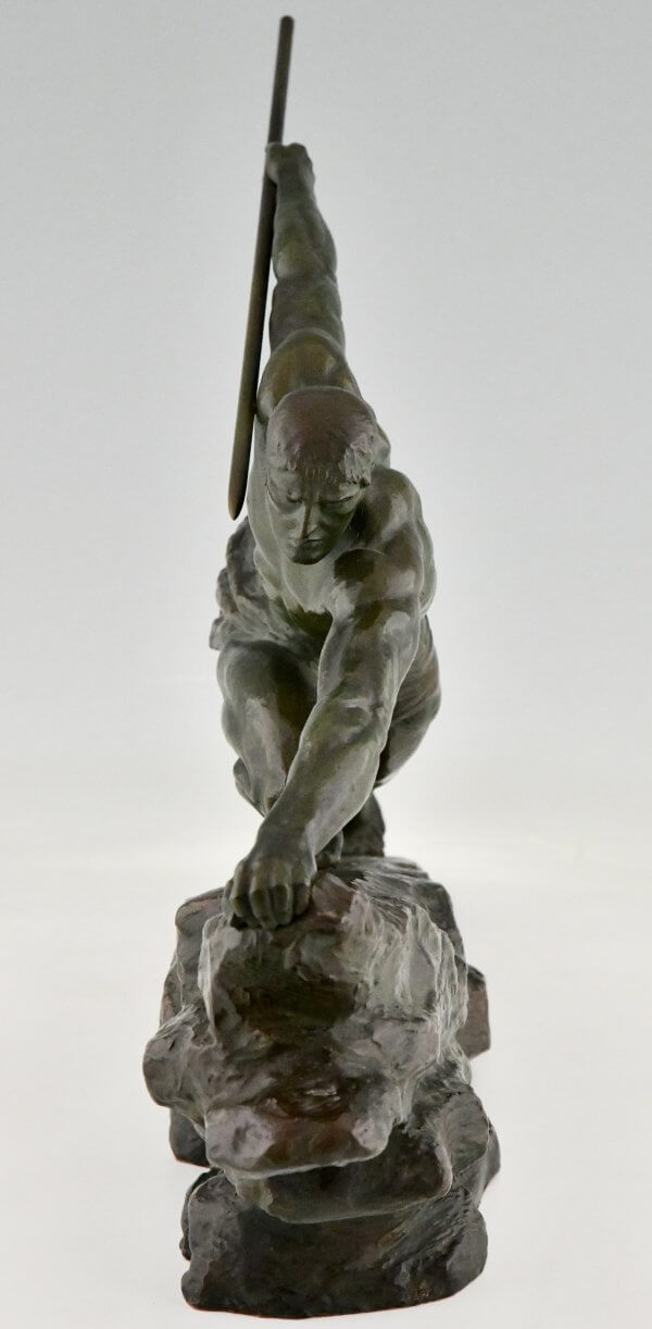 Art Deco bronze sculpture athlete with spear