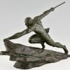 Art Deco Bronzen Sculptuur Atleet met Speer