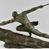Sculpture en bronze Art Déco Athlète à la lance