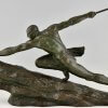 Art Deco Bronzen Sculptuur Atleet met Speer