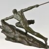 Art Deco Bronzen Sculptuur Atleet met Speer