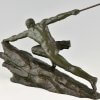 Art Deco bronze sculpture athlete with spear