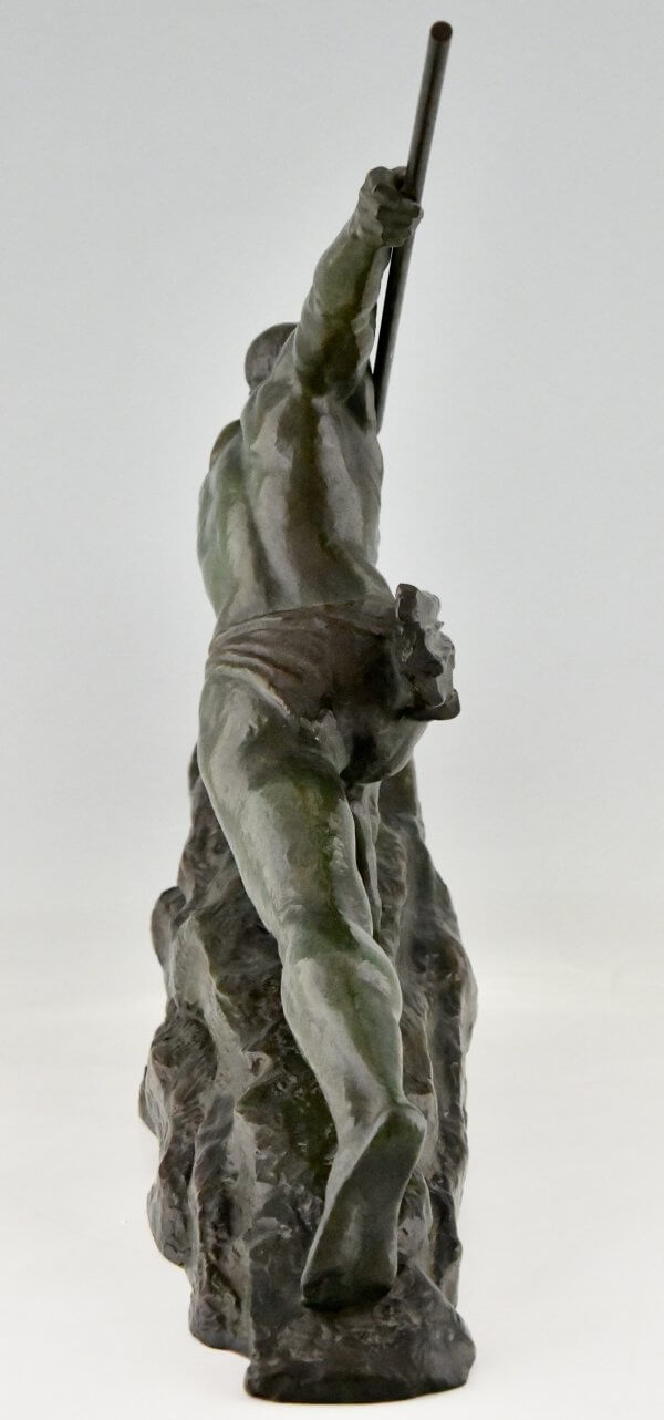 Art Deco Bronzen Sculptuur Atleet met Speer