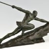 Art Deco Bronzen Sculptuur Atleet met Speer