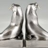 Art Deco silvered bronze walrus bookends