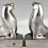 Art Deco silvered bronze walrus bookends