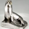 Art Deco silvered bronze walrus bookends