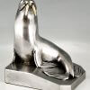 Art Deco verzilverde bronzen walrus boekensteunen