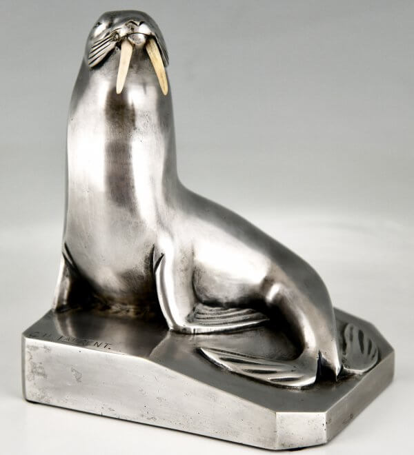 Art Deco verzilverde bronzen walrus boekensteunen