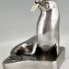 Art Deco verzilverde bronzen walrus boekensteunen