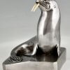 Art Deco silvered bronze walrus bookends