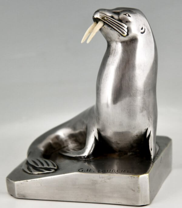 Art Deco silvered bronze walrus bookends