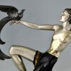 Art Deco bronzen sculptuur dame met paradijsvogels