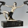 Art Deco bronzen sculptuur dame met paradijsvogels