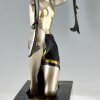 Art Deco bronzen sculptuur dame met paradijsvogels