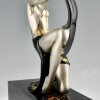 Art Deco bronzen sculptuur dame met paradijsvogels