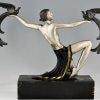 Art Deco bronzen sculptuur dame met paradijsvogels