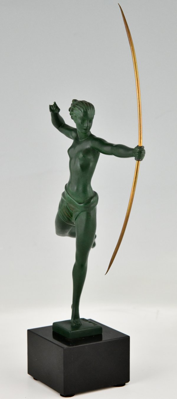 Art Deco sculpture nude with bow Diana