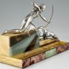 Art Deco Skulptur Diana Jägerin mit Windhund.