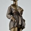 Art Deco erotisch bronzen sculptuur naakt in kamerjas