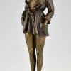 Art Deco erotisch bronzen sculptuur naakt in kamerjas