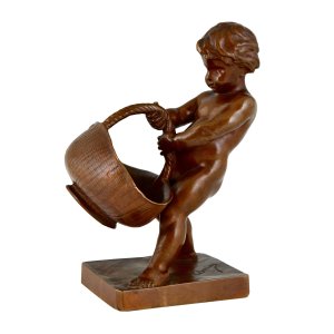 Barrias bronze sculpture boy with basket