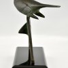 Art Deco bronzen sculptuur vogel op hoefijzer