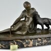 Art Deco bronzen sculptuur dame met panter