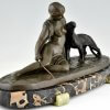 Art Deco bronze sculpture lady with panther