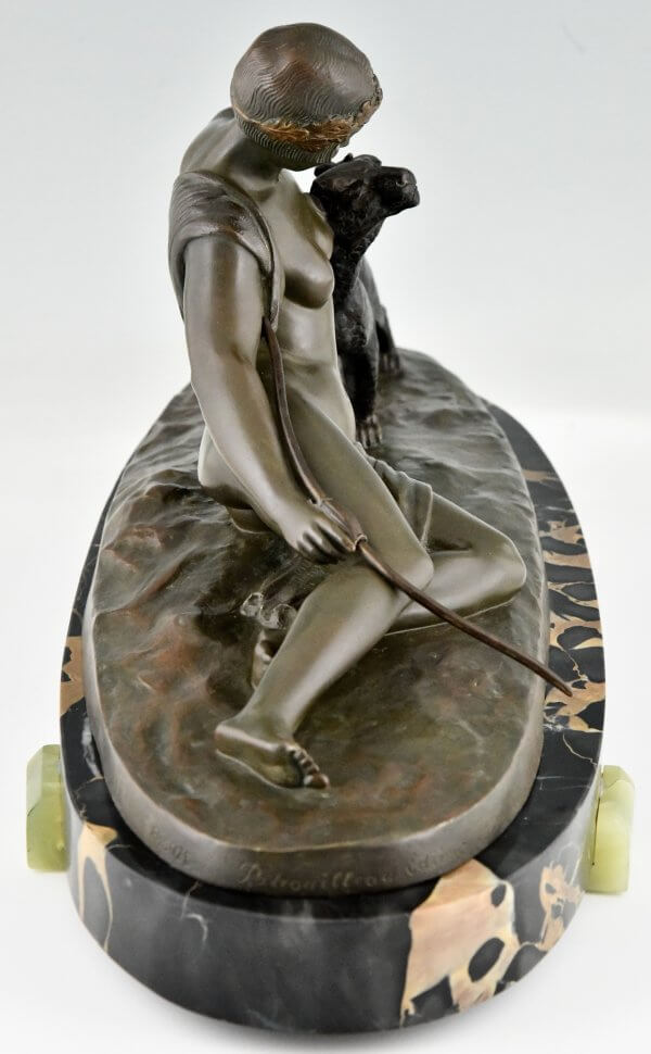 Art Deco bronze sculpture lady with panther