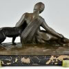 Art Deco Bronzeskulptur Frau mit Panther