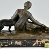 Art Deco bronzen sculptuur dame met panter