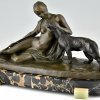 Art Deco bronzen sculptuur dame met panter