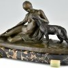 Art Deco Bronzeskulptur Frau mit Panther