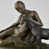 Art Deco bronzen sculptuur dame met panter