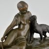 Art Deco bronze sculpture lady with panther