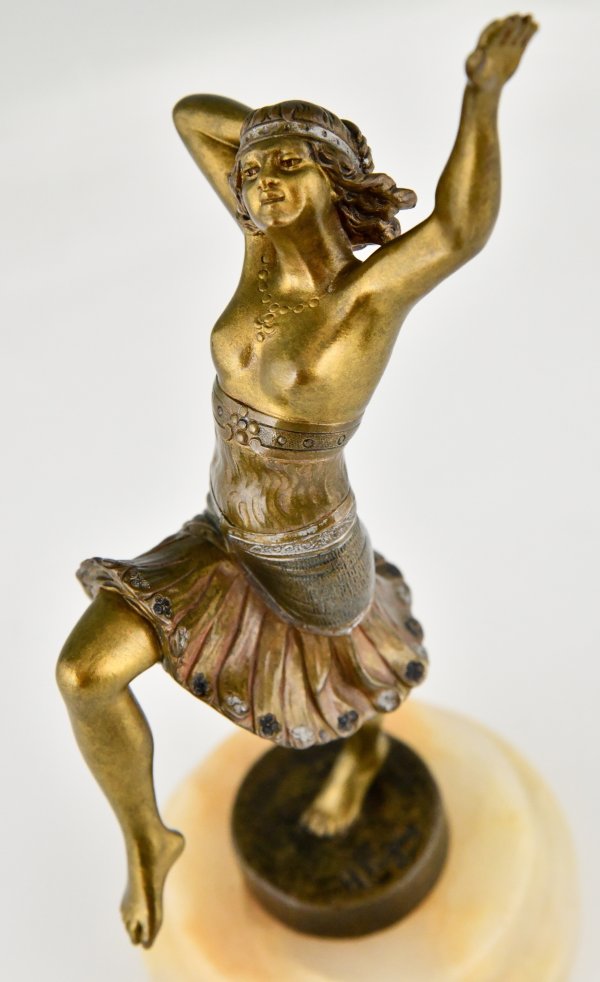 Art Deco bronzen sculptuur van een danseres