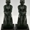 Art Deco bookends with reading nudes Delassement