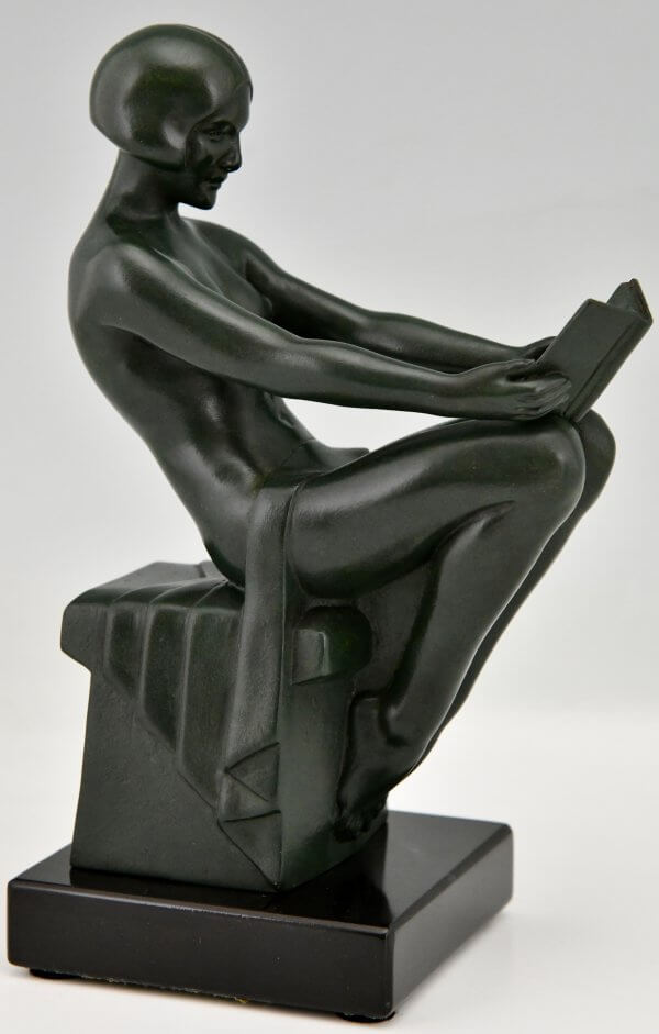 Art Deco bookends with reading nudes Delassement