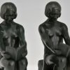 Art Deco bookends with reading nudes Delassement