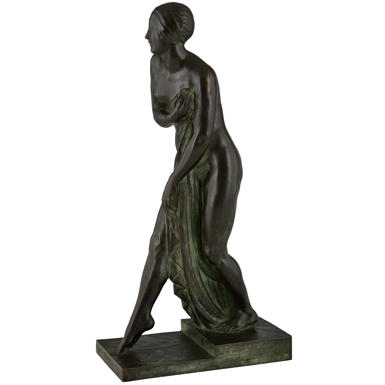 Art Deco bronze sculpture nude Chauvel Bain de Champagne