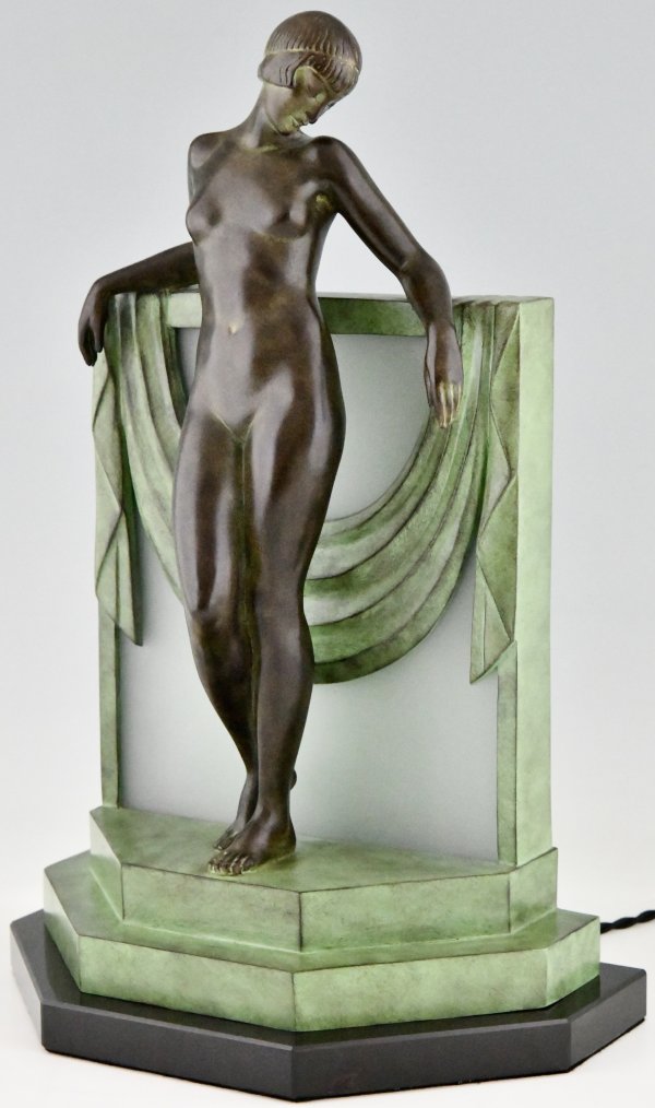  Art Deco style lamp sculpture nude with scarf SERENITE