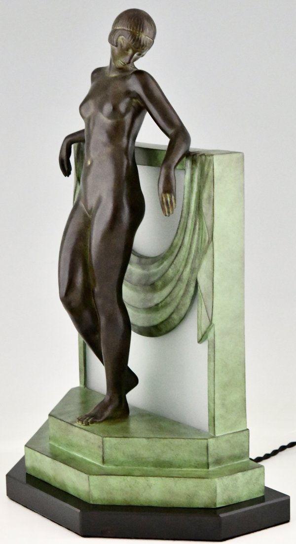  Art Deco style lamp sculpture nude with scarf SERENITE