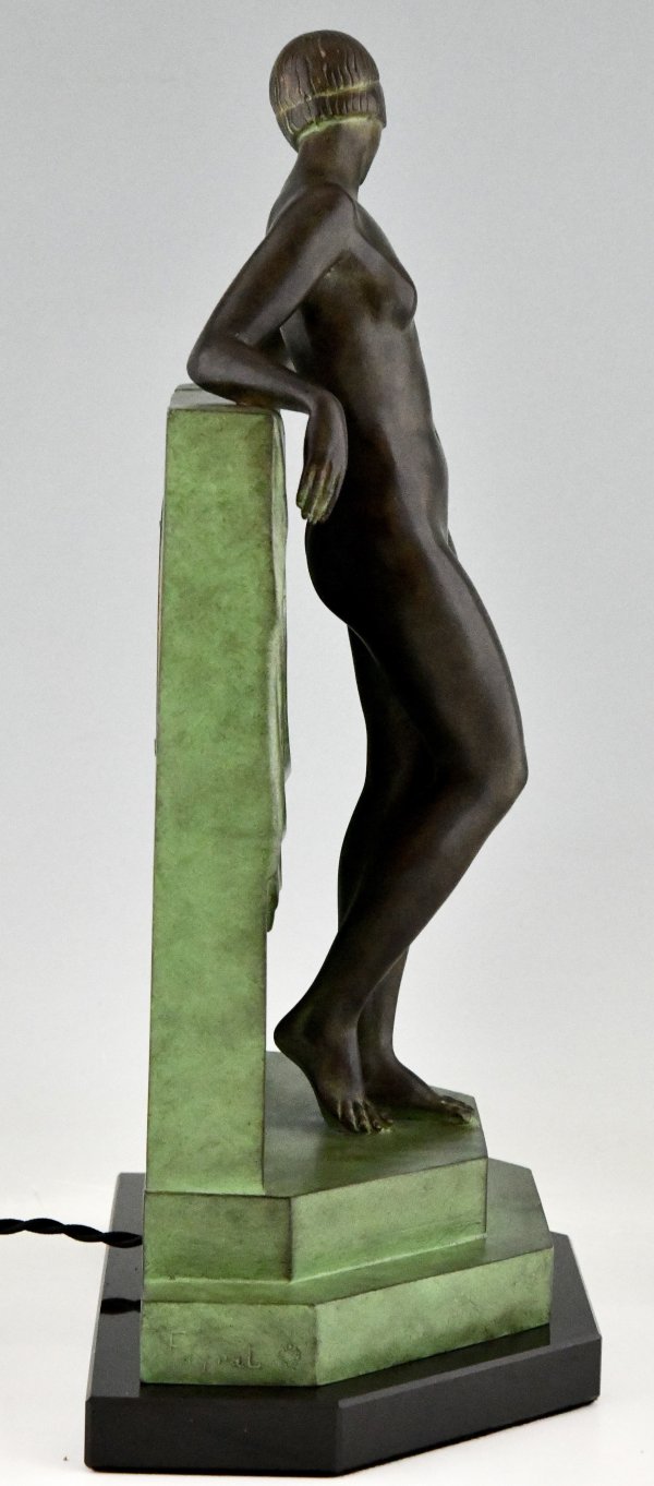  Art Deco style lamp sculpture nude with scarf SERENITE