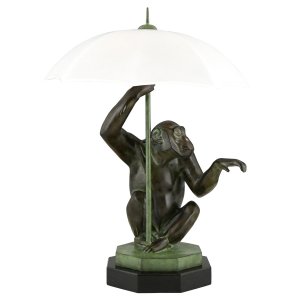Art Deco style lamp monkey with umbrella Max Le Verrier