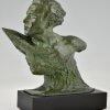 Art Deco bronzen sculptuur buste piloot Jean Mermoz