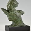 Art Deco bronze sculpture bust of aviator Jean Mermoz