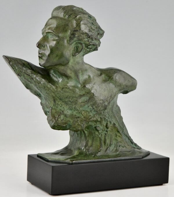 Art Deco bronze sculpture bust of aviator Jean Mermoz